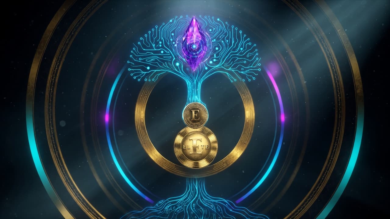 Dream Crafter sigil with circuit tree, crystal, and Elite coins